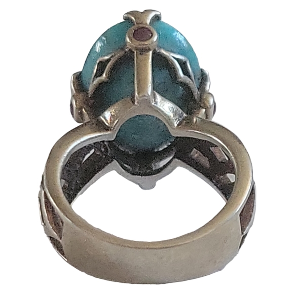 Hand Crafted Sterling Silver 925 Turquoise High Set Celtic Cross Geometric Ring - Picture 7 of 7
